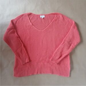 Lucky Brand Coral Knit Sweater Womens Size Medium V Neck Casual Cool